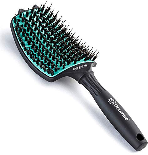 Goomee Straight and Curly Hair Detangler Brush – Detangling Brush with Nylon and Boar Bristles for Soft, Smooth, and Shiny Hair – Dry and Wet Detangle Brush with Vents for Fast Drying (Large, Green)