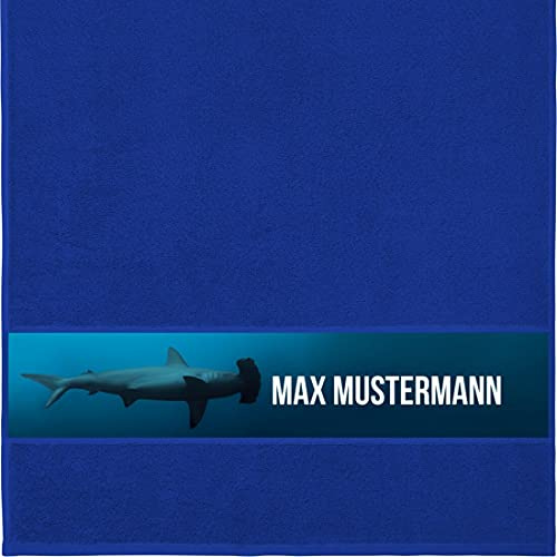 Manutextur Handtuch mit Namen - personalisiert - Motiv Hammerhai - viele Farben & Motive - Dusch-Handtuch - Royalblau - Größe 50x100 cm - persönliches Geschenk mit Wunsch-Motiv und Wunsch-Name