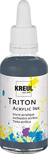 KREUL 17471 - Triton Acrylic Ink, Graphite, 50 ml Glas mit Pipette zum Dosieren und Aufrühren, hohe Farbintensität, seidenmatt auftrocknend, für Leinwand und Papier