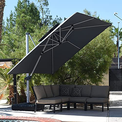PURPLE LEAF Parasol Déporté 3,3 x 3,3 m Carré, Parasol De Jardin Extérieur, Toit à Double Rotatif 360°, Armature de parapluie en aluminium, avec protection solaire UPF50+, Pour Terrasses, Gris