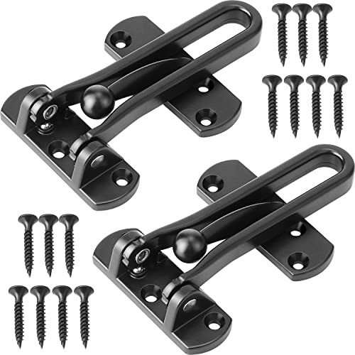 SAISN Door Reinforcement Lock Latch Swing Bar Lock for Home Security Front Door Locks for Kids Thicken Solid Aluminium Alloy (Black, 2 Pack)