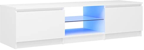 vidaXL Modern White TV Cabinet with LED Lights - Media Storage Stand with Tempered Glass and Engineered Wood - Living Room, Bedroom Furniture