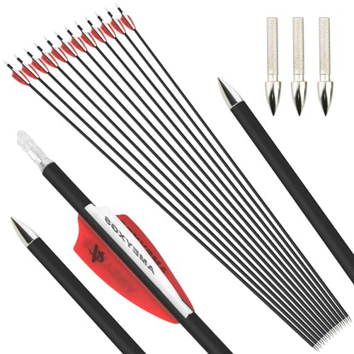 surwolf 32 Zoll Bogenschießen Carbonpfeile ID 4,2 mm Jagdpfeile 1000 Spine für Bogenschießen Compound & Recurve & Traditional Bow 12&24St (roter Pfeile, 24)