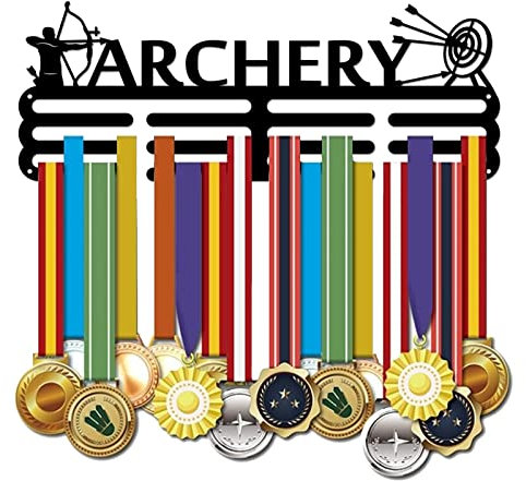 SUPERDANT Bogenschießen-Medaillen-Aufhänger, Bogen und Pfeil, Medaillen-Haken, Sport-Medaillenhalter, für mehr als 60 Medaillen, schwarze Eisen-Wandhaken für Wettbewerb, Display, Wandbehang