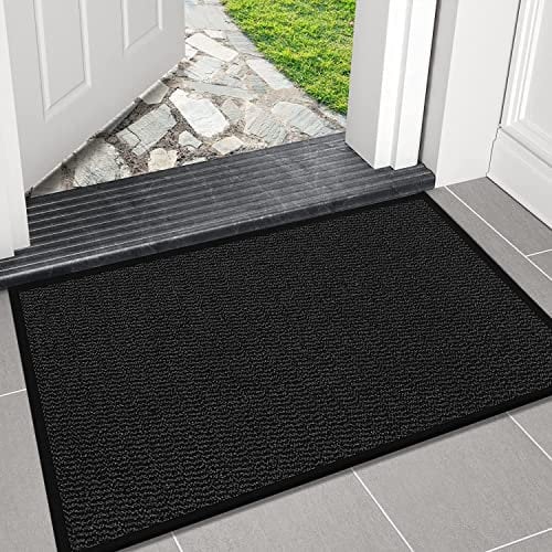 Door Mats Outdoor - Black, 40 x 60 cm - Waterproof Non Slip Strong Rubber Backing PVC Door Mat for Indoor Kitchen, Entrance Hall Hallway