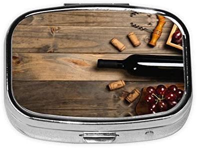 Boîte à pilules carrée pour bouteille de vin, bouchons, raisins, vitamines, pilules, foie de morue, huile
