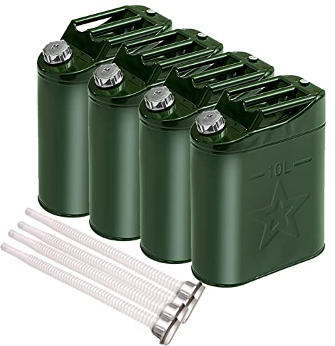 4 Stücke Kraftstoffkanister mit Flexible Auslaufrohr, MoreChioce Benzinkanister 10L Metall Treibstoffkanister Kraftstoffkanister Metallkanister Benzintank Reservekanister für Benzin Wasser