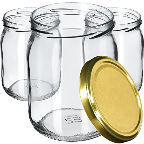 KADAX 48st Einmachgläser 540ml mit Schraubdeckel fi82 mm für Einlegen, Einmachen, Konservieren und Mahlzeitenvorbereitung - Luftdichte Twist-off Gläser (Gold, 48 St.)