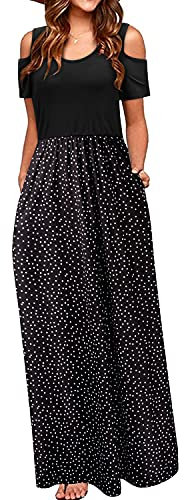 STYLEWORD Sommerkleid Damen Lang Maxikleid Sommer Elegant Freizeitkleid Kurzarm Kleider mit Taschen(Floral34,L)