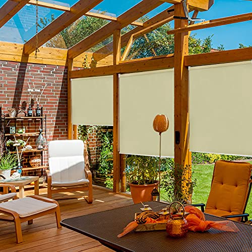 YRHome Senkrechtmarkise Vertikalmarkise ausziehbar Sonnenschutz Außenrollo Balkon Sonnenschutz Beschattung Sichtschutz Wasserfest Windschut Balkonrollo für Balkon Terrasse, 180 x 140 cm, Beige