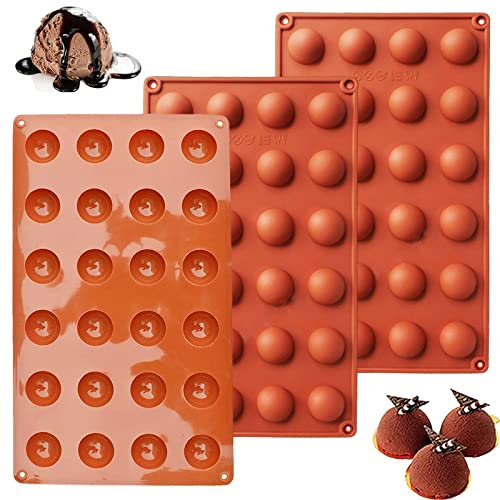 LUKIUP® 3 Pièces Moule Silicone Demi Sphère Mini, 24 Trous Semicircle Moule Petite Taille en Silicone Cuisson, Ø 2.9 cm, pour Boule de Chocolat, Gâteau, Gelée, Pudding, Mousse