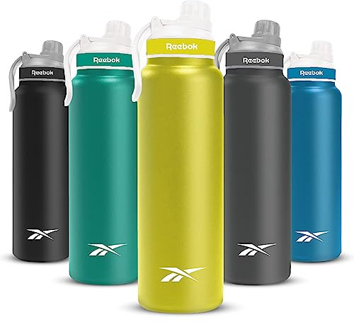Reebok Edelstahl-Wasserflasche mit athletischem Design – isolierte Wasserflasche mit Trinkdeckel – doppelwandige, vakuumisolierte Sportwasserflasche, BPA-frei, Gelb
