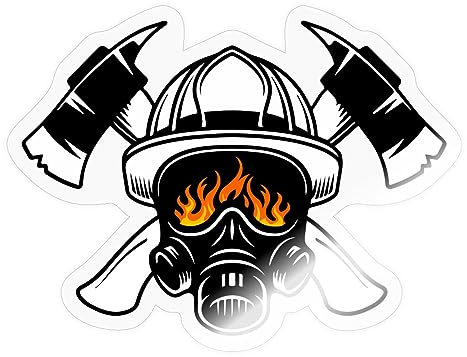 Spreadshirt Feuerwehrhelm Mit Atemschutz Und Gekreuzten Äxten Sticker, max. 10 x 10 cm, 10 x 10 cm, Transparent glänzend