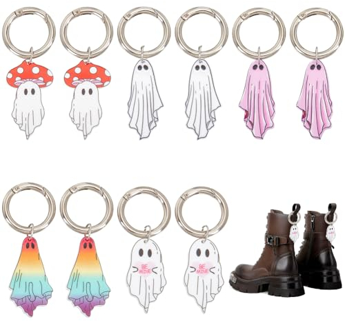 FINGERINSPIRE 10 Pcs Halloween Charms Anhänger 5 Styles Ghost Form Acryl Schuh Charms mit Legierung Frühling Ringe Halloween Schlüssel Ketten Ghost Schlüsselanhänger Charme für Stiefel Schuhe Dekor