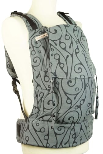 Fräulein Hübsch Fullbuckle Rucksack Babytrage - passt von 3-36 Monaten - als Bauch- und Rückentrage - nur Schnallen, kein Binden - ergonomische Babytrage aus Biobaumwolle - Design Seaweed Silver