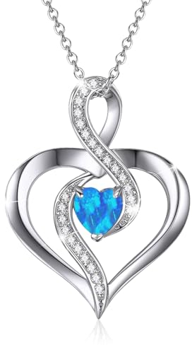 CHENGHONG Unendlichkeit Kette Damen 925 Sterling Silber Blau Opal Unendlichkeit Anhänger Herz Halskette Geschenke für Frauen Opal Schmuck für Mutter Mama……