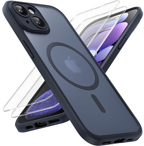 TOCOL für iPhone 15 Plus Hülle für Magsafe, Vollständiger Kameraschutz Stoßfest Kratzfest Transluzente Rückseite Magnetisch Handyhülle für iPhone 15 Plus Case, Schwarz