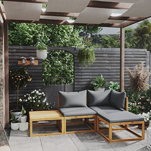 HEYBB 4-TLG. Garten-Lounge-Set mit Auflagen Massivholz Akazie Balcony Furniture Couch Hocker