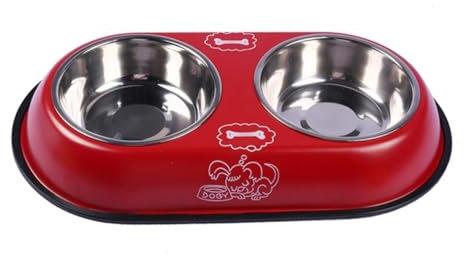 Beavorty Gamelle Double pour Chien Petite Taille en Acier Inoxydable Rouge sans Base pour Chiots