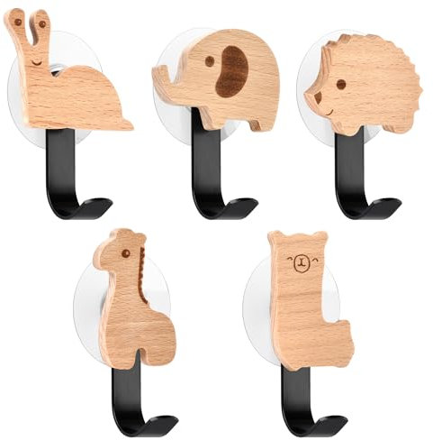 GROOHAFY Holz Kleiderhaken Kinder Selbstklebender Wandhaken in Tiere-Form Kindergarderobe Haken Garderobenhaken Kleiderhaken Wand Wandaufhänger Türhaken Möbelknöpfe Holzgriffe (Waldtiere 2)