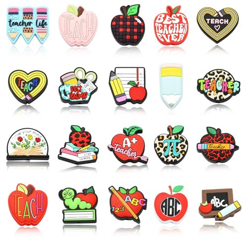 UR URLIFEHALL 20 Pcs 20 Styles Silicone Focal Beads Teacher Silicone Beads Apple Pencil Blackboard Book Beads for Keychain Making Pens