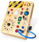 Konijiwa Montessori Busy Board 1 Jahr alt Kinder Activity Board Holzspielzeug mit 8 LED-Lichtschalter Spielzeug Sensory Learning Toys Geeignet für 1 2 3 4 Jahre alte Babys (‎LED Clock Busy Board)