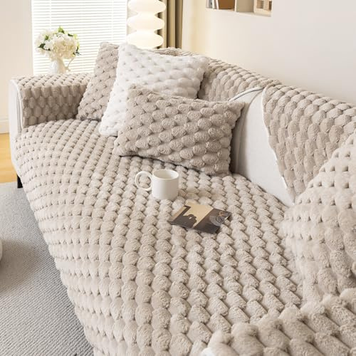 tianxinbaobei Funny Fuzzy Couch Covers for Sofa, Plush Warm Sectional Sofa Covers Washable for 3-4 Cushion Couch,Non-slip Slipcover Sofa Covers for Pet Dog Furniture Protector(1PC,Brown,35x83)