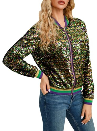 Glitzer Pailletten Jacke Damen Bomberjacke Elegant Kostüm Disco Sakko Party Blazer Club Cardigan Mottoparty Outwear Karneval Oberteile