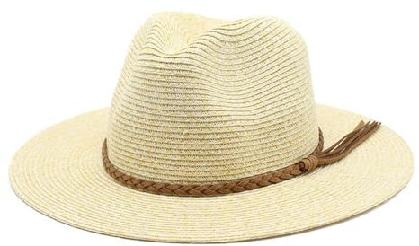 Chapeau de paille à bord souple pour printemps et été - Chapeau de paille tressé tressé - Chapeau panama cool et pliable (beige)