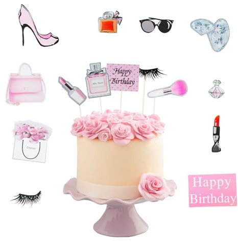 30PCS Makeup Cupcake Toppers, 2 Models Cosmetic Party Cake Decorations | Happy Birthday Topper for Girl Bridal Shower Makeup SupplIes