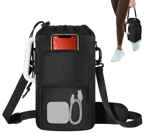 Generisch Porte-bouteille d'eau avec poches, sac tumbler avec sangle, porte-bouteille d'eau isolé pour le sport - Sac de transport avec cordon de serrage et poche pour téléphone portable pour la salle