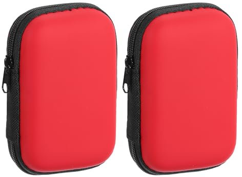 sourcing map 2pcs Earbuds Cases, Wired Earphone Case Holder, EVA Ear Buds Case Zipper Organizer Small with Mesh Pocket for USB Cable, Earphones, Red