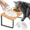 GUUSII HOME Gamelle pour Chat Surélevée Ceramique Ergonomique Chiots d'intérieur en Bois Mangeoire Inclinée avec 4 Bols 15° Support incliné Anti Vomissement Facile à Assembler(Jaune)