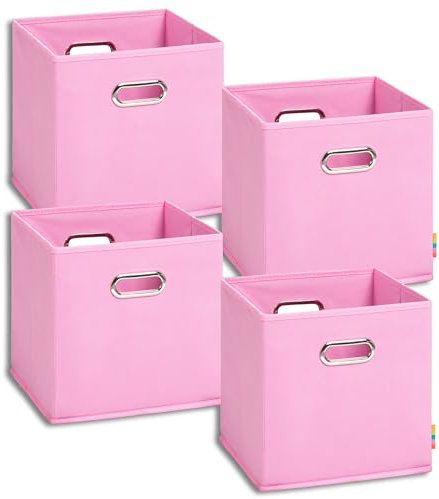 Storanda | 4er Set Aufbewahrungsbox 28x28x28 cm | Beiseitig Breite Griffe | Stabil & Faltbar | Regalbox für Würfelregal | Rosa