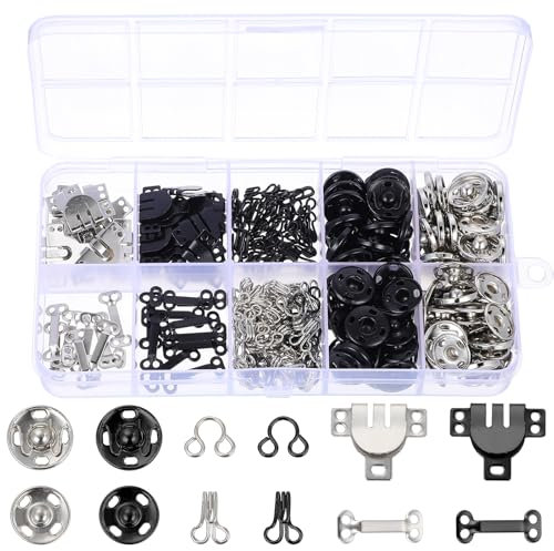 COMNICO 140Pcs Sewing Hooks and Eyes Closure, 3 Styles Skirt Hook and Eye Closures Sewing Hook Clothing Fixing Tools Metal Snaps Buttons Fasteners for Skirts Pants Dresses Bra Clothing DIY Crafts