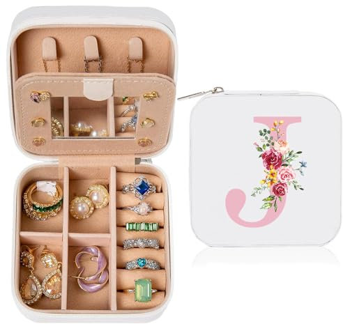 Schmuckkästchen Reise, Schmuckkasten Klein, Schmuckaufbewahrung mit Spiegel, Schmuck organizer für Ohrringe, Schmuck-Reiseetui Reise, Tragbar, Geburtstag Geschenkidee für Frauen, Mädchen(J)