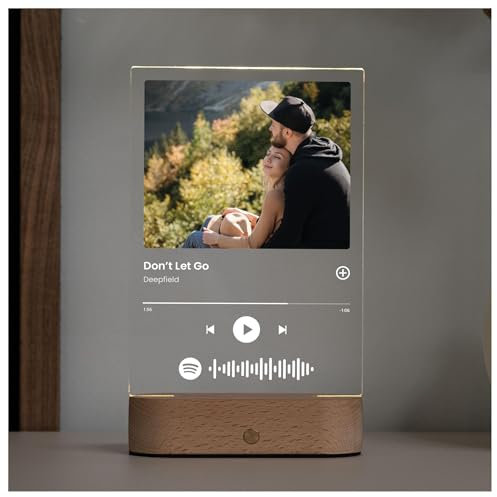Spotify Song Cover Glas Bild mit Foto - Personalisiertes Album Cover aus Acrylglas 22x14,5cm - LED Fotogeschenk mit eigenem Foto - Jahrestag Geschenk für Ihn und Sie Valentinstag