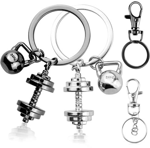 GZLCEU 4 Stk Kettlebell Schlüsselanhänger Schlüsselbund set, Zinklegierung Kurzhantel Schlüsselanhänger für DIY-Dekorationen Motorrad, Auto Schlüssel mit Box