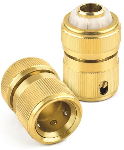 Gartenschlauch Verbinder,ERKOON Schlauchverbinder 1/2 Zoll Messing Schlauchanschluss, Doppelstecker Schnellkupplung Verbindungen Zwei Wege Kupplung für Garten Haus Wasserhahn (2*Gold)