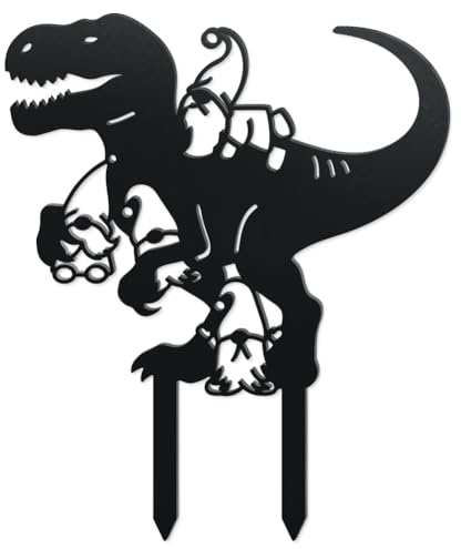 WADORN Dekorative Gartenstecker Aus Metall de Eines Dinosaurier Zwergs, Lustige Dinosaurier Zwerg Metall Silhouette Statuen Tiere Outdoor Ornament Geschenke Hof Kunst Dekor Für Garten Hinterhof Rasen