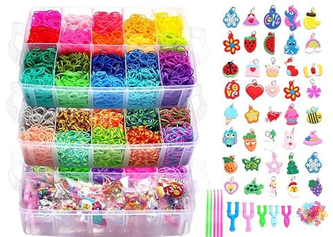 LCXCXY 15000+ Elastique Bracelet Kit, Bracelet Elastique Enfant Kit 45 couleurs. comprenant un pendentif, des perles et d'autres accessoires. Ce Loom Bands Élastique Kit est un jouet et un cadeau
