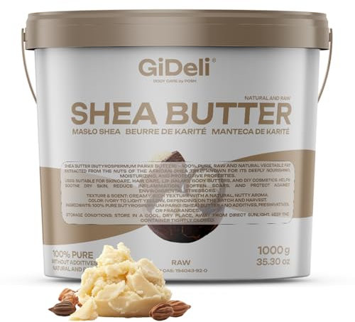 GiDeli Manteca de karité 100% pura y sin refinar, manteca de karité natural para piel, cabello y cosméticos de bricolaje, 1000 g