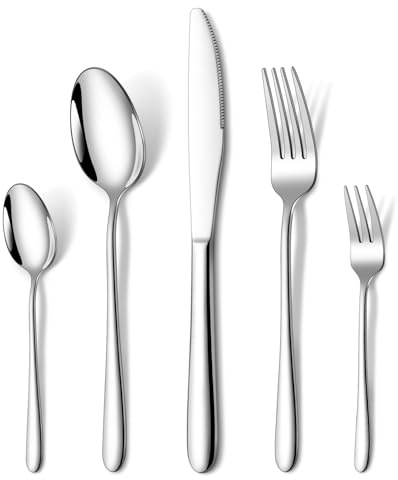 HONKKU Besteck Set, 30 Teilig Edelstahl Besteckset für 6 Personen, Essbesteck Set mit Abendessen Messer, Gabeln und Löffeln für Zuhause/Restaurant/Party/Bankett, Rostfrei Spülmaschinenfest
