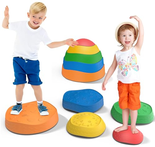 VOOPARK Stepping Stones for Kids - 5 Pack Non-Slip Balance Stepping Stones, Sensory Outdoor Toys for Toddlers Age 3-6, Garden Play Equipment for Promoting Toddler's Balance & Coordination Skills
