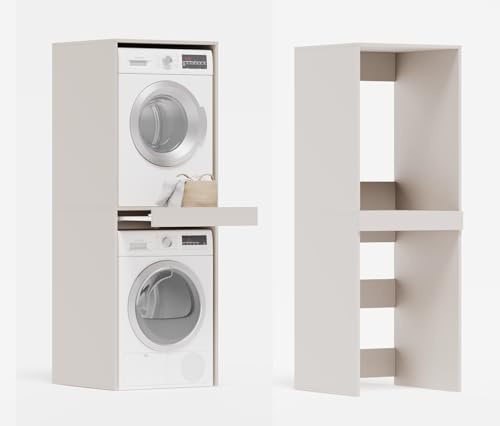 PLATAN ROOM Lavatrice asciugatrice con ripiano estraibile • Lavatrice per lavatrice e asciugatrice • Armadio sovrapiano 187 x 65 x 66 cm (cashmere)