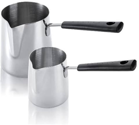 2 Stück türkische Kaffeekanne, Edelstahl 350 ml 600 ml Kaffeekannen Herdplatte, türkische Teekanne zum Kochen, Schokoladenwärmer, Milchwärmer, traditionelles Cezve Ibrik
