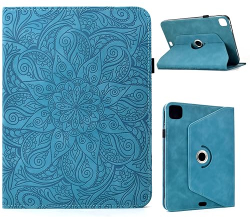 ONETHEFUL Rotierende Hülle für iPad Air 11 M3/M2 (2025/2024), iPad Pro 11 Zoll (4./3./2./1.Gen) - PU Leder Tablet Case 360 Grad mit Standfunktion, Kartenfächern & Stifthülle | Blau
