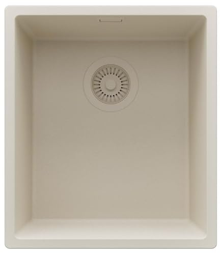 PRIMAGRAN Unterbauspüle ab 45er Unterschrank + Ablauf-Set, 41x47cm | Set: Ablauf-Set (Siphon, Ablaufgarnitur, Überlauf) + Spülbecken 1 Becken - London, Alles Beige