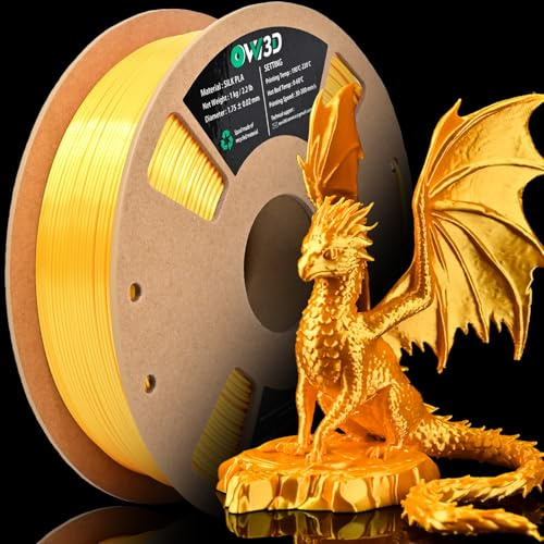 OVV3D PLA Filament 1.75 Silk Gold, 3D Drucker Filament Gold Seide, Filament PLA Seidig Metall, 3D-Druckmaterial PLA Filament 1.75 mm ±0,02mm, PLA 1KG/2.2lbs
