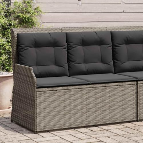 Tonture Gartenbank Verstellbar mit Kissen Grau, Poly Rattan Outdoor Relaxliege für Balkon, Terrasse, Gartenmöbel Set, UV-beständig, 110x67x95 cm